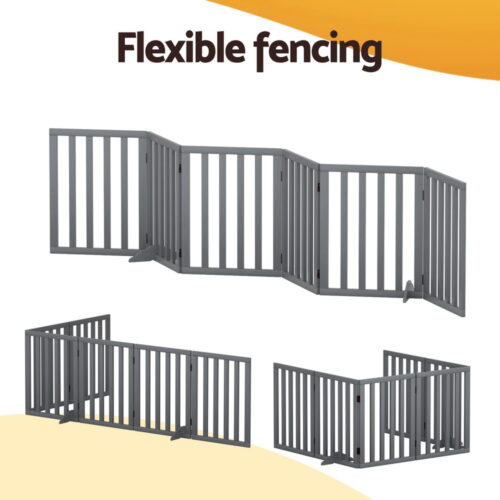 i.Pet Dog Playpen Enclosure 6 Panel Pet Fence Wooden Play Pen - Image 4