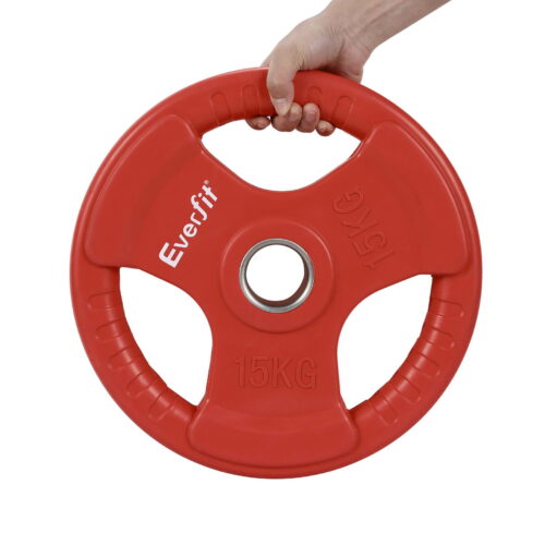 Everfit Weight Plates Standard 15kg Dumbbell Barbell Plate Weight Lifting Home Gym Red - Image 3