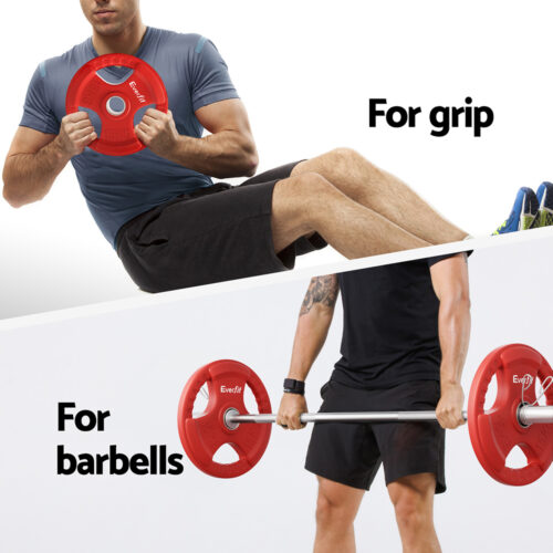 Everfit Weight Plates Standard 15kg Dumbbell Barbell Plate Weight Lifting Home Gym Red - Image 5