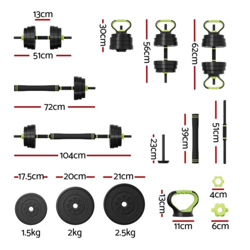 Everfit 25kg Adjustable Dumbbells Set Kettle Bell Weight Plates Barbells Gym - Image 2