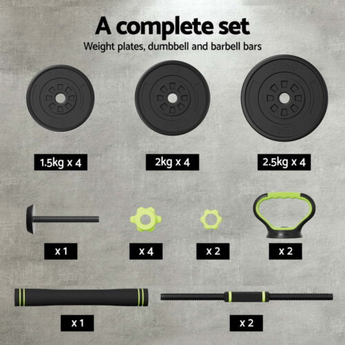 Everfit 25kg Adjustable Dumbbells Set Kettle Bell Weight Plates Barbells Gym - Image 6