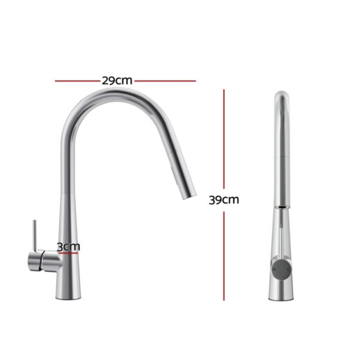 Kitchen Mixer Tap Pull Out Round 2 Mode Sink Basin Faucet Swivel WELS Chrome - Image 2