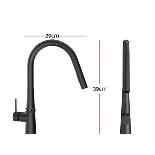 Kitchen Mixer Tap Pull Out Round 2 Mode Sink Basin Faucet Swivel WELS Black - Image 2