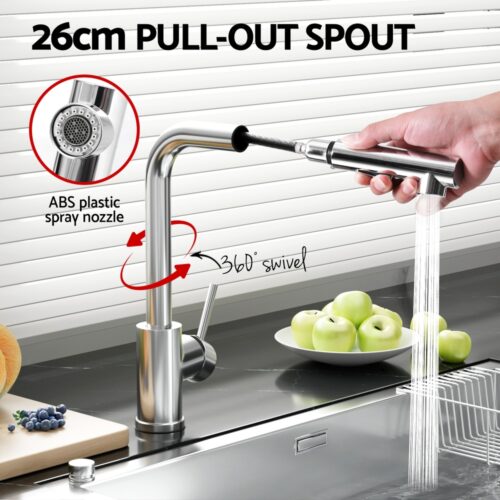 Kitchen Mixer Tap Pull Out Rectangle 2 Mode Sink Basin Faucet Swivel WELS Chrome - Image 4