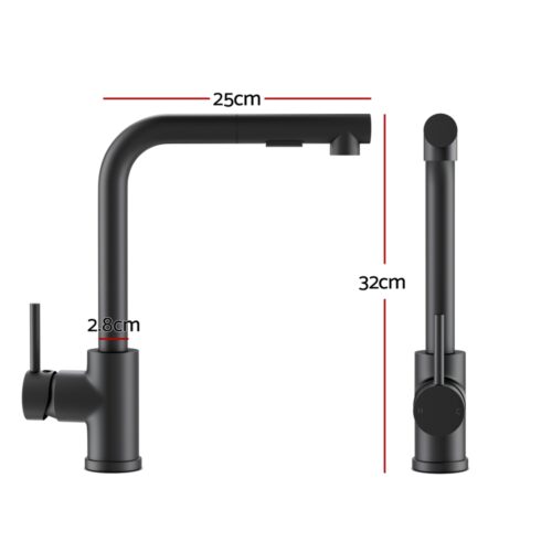 Kitchen Mixer Tap Pull Out Rectangle 2 Mode Sink Basin Faucet Swivel WELS Black - Image 2