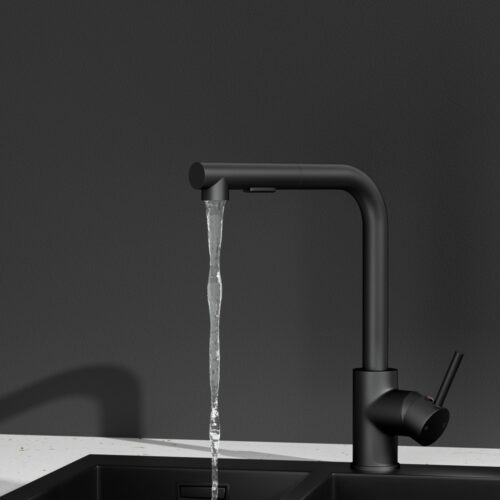 Kitchen Mixer Tap Pull Out Rectangle 2 Mode Sink Basin Faucet Swivel WELS Black - Image 7