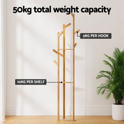 Artiss Clothes Rack Airer Coat Stand 9 Hooks Bamboo - Image 7