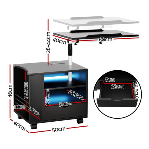 Artiss Bedside Table USB Charging with LED Adjustable Laptop Tray - TALA - Image 4