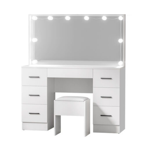 Artiss Dressing Table Set Stool 10 Led Bulbs White Debbie - Image 3