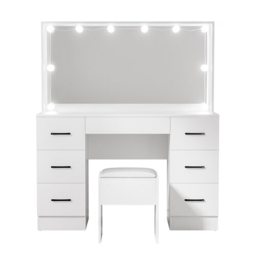 Artiss Dressing Table Set Stool 10 Led Bulbs White Debbie - Image 5