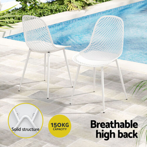 Gardeon 4PC Outdoor Dining Chairs PP Lounge Chair Patio Garden Furniture White - Image 6