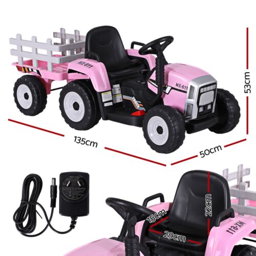 Rigo Kids Electric Ride On Car Tractor Toy Cars 12V Pink - Image 2
