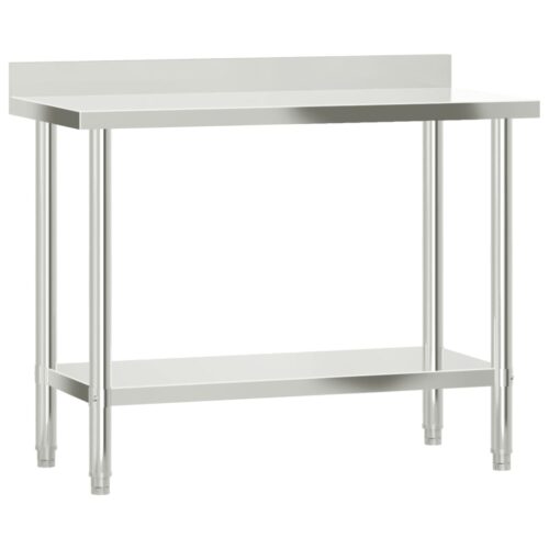 Kitchen Work Table with Backsplash 110x55x93cm Stainless Steel - Image 2