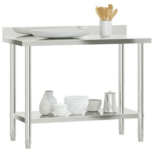 Kitchen Work Table with Backsplash 110x55x93cm Stainless Steel - Image 4