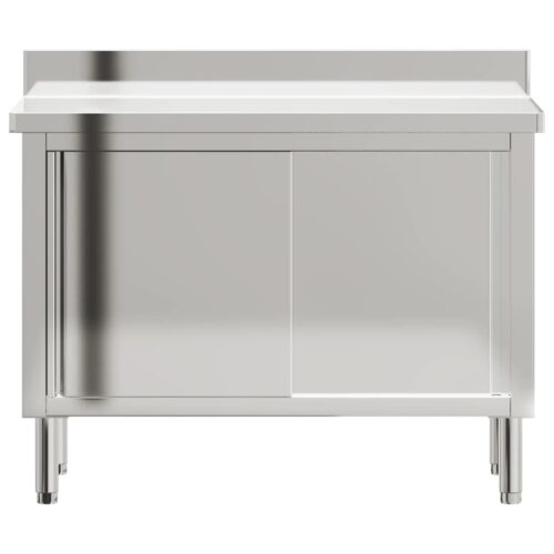 Kitchen Work Table with Sliding Doors Stainless Steel - Image 7