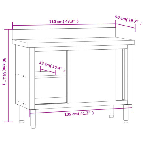 Kitchen Work Table with Sliding Doors Stainless Steel - Image 11