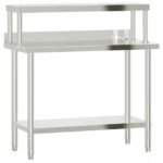 Kitchen Work Table with Overshelf 110x55x120cm Stainless Steel