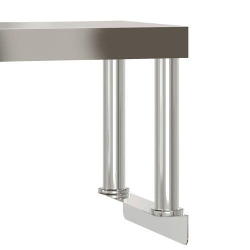 Kitchen Work Table with Overshelf 110x55x120cm Stainless Steel - Image 6