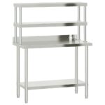 Kitchen Work Table with Overshelf 110x55x150cm Stainless Steel