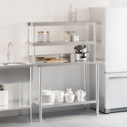 Kitchen Work Table with Overshelf 110x55x150cm Stainless Steel - Image 3