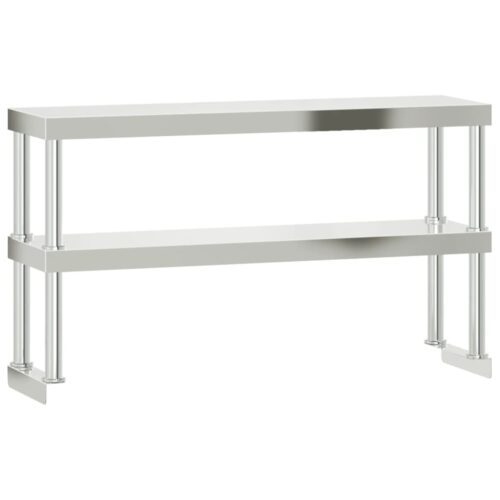 Kitchen Work Table with Overshelf 110x55x150cm Stainless Steel - Image 5