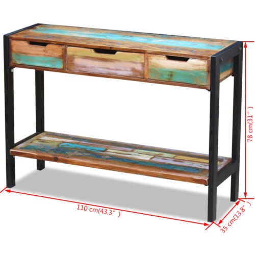 Sideboard 3 Drawers Solid Reclaimed Wood - Image 8