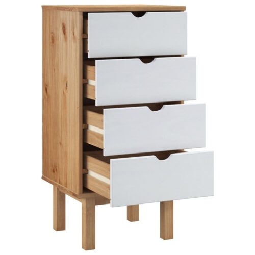 Drawer Cabinet OTTA Brown White 45x39x90cm Solid Wood Pine - Image 4
