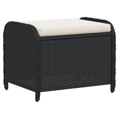 Outdoor Garden Stool Wicker Rattan Patio Ottoman Padded Bench Seat Black 58x46x46cm