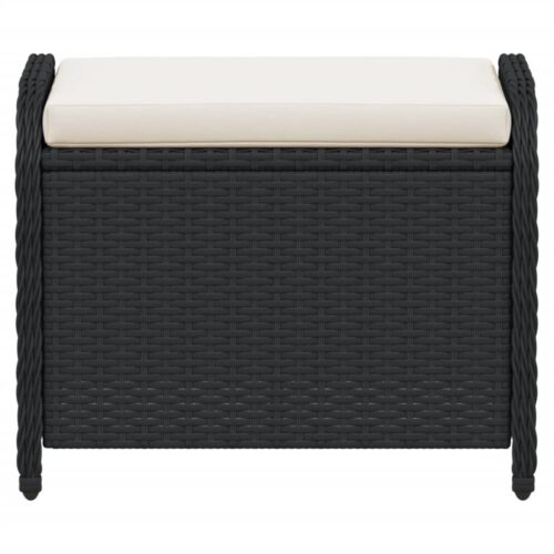 Outdoor Garden Stool Wicker Rattan Patio Ottoman Padded Bench Seat Black 58x46x46cm - Image 4