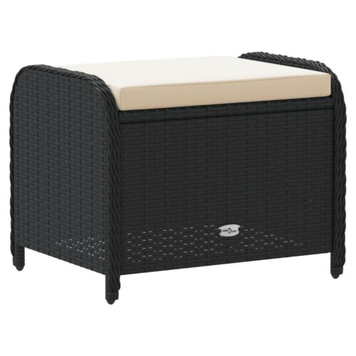 Outdoor Garden Stool Wicker Rattan Patio Ottoman Padded Bench Seat Black 58x46x46cm - Image 6