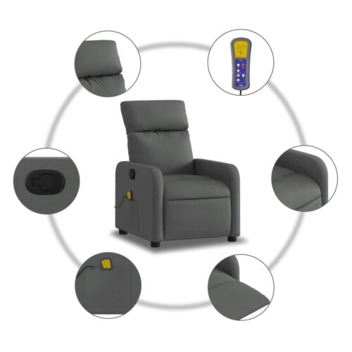 Massage Recliner Chair Dark Grey Fabric - Image 6