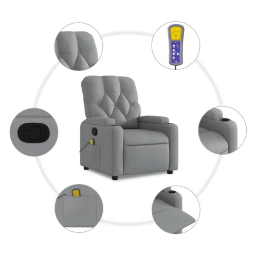 Massage Recliner Chair Lounge Sofa Armchair Massager  Light Grey Fabric - Image 6