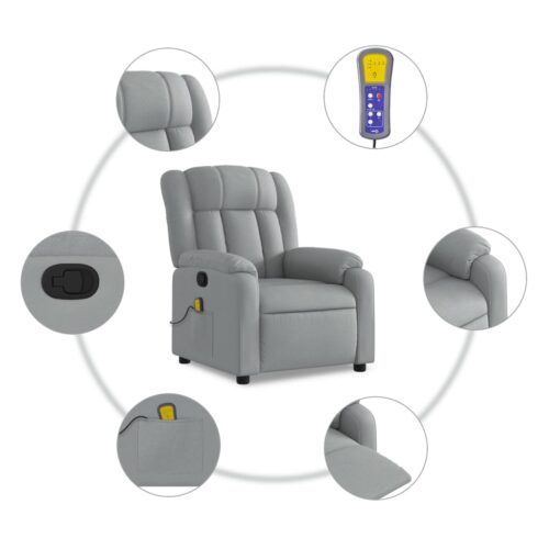 Massage Recliner Chair Light Grey Fabric - Image 6