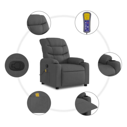 Massage Recliner Chair Dark Grey Fabric - Image 6