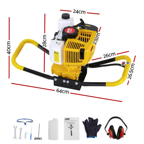 Giantz 74CC Post Hole Digger Motor Only Petrol Engine Yellow - Image 2