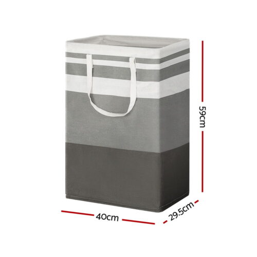 Artiss 2X Laundry Basket Hamper Foldable White Grey - Image 2