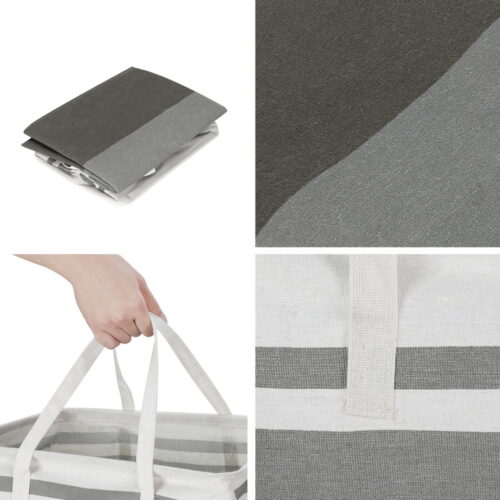 Artiss 2X Laundry Basket Hamper Foldable White Grey - Image 4