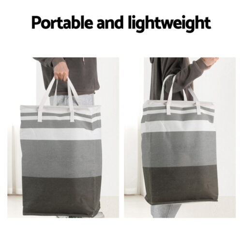Artiss 2X Laundry Basket Hamper Foldable White Grey - Image 5