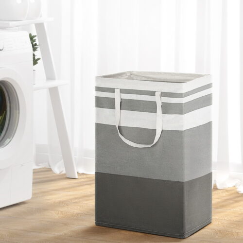 Artiss 2X Laundry Basket Hamper Foldable White Grey - Image 7