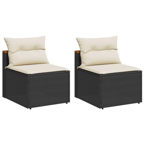 Garden Sofas Armless with Cushions 2pcs Black Poly Rattan