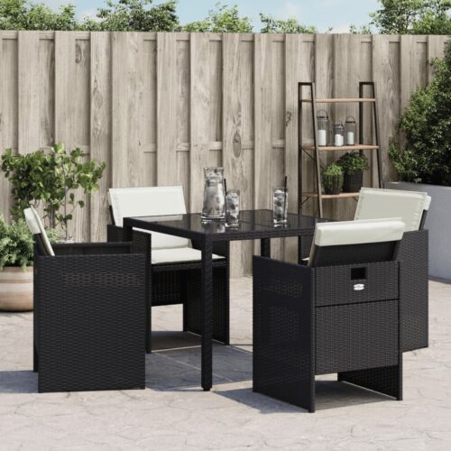 Garden Chairs with Cushions 4pcs Black Poly Rattan - Image 3