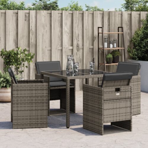 Garden Chairs with Cushions 4pcs Grey Poly Rattan - Image 3