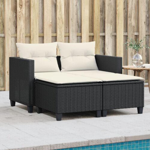 Garden Sofa 2-Seater with Stools Black Poly Rattan - Image 2