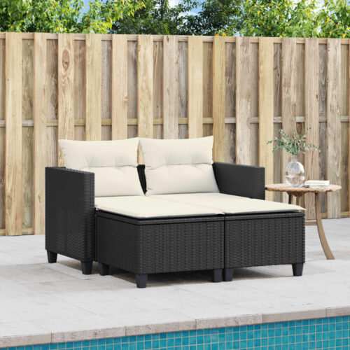 Garden Sofa 2-Seater with Stools Black Poly Rattan - Image 3