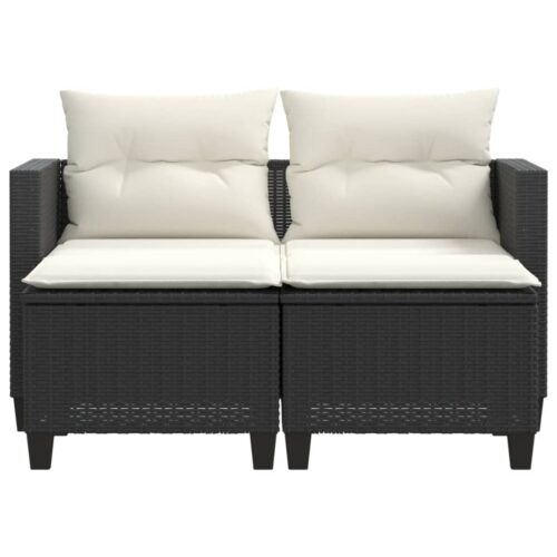 Garden Sofa 2-Seater with Stools Black Poly Rattan - Image 4