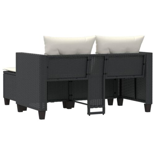 Garden Sofa 2-Seater with Stools Black Poly Rattan - Image 6