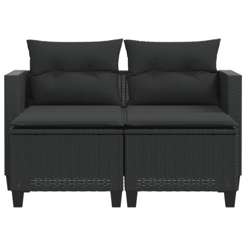 Garden Sofa 2-Seater with Stools Black Poly Rattan - Image 4