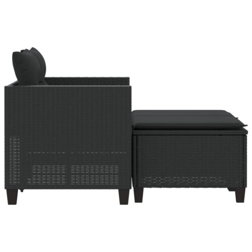 Garden Sofa 2-Seater with Stools Black Poly Rattan - Image 5