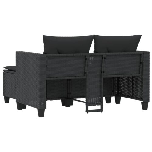 Garden Sofa 2-Seater with Stools Black Poly Rattan - Image 6