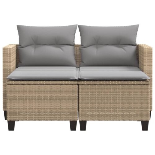 Garden Sofa 2-Seater with Stools Beige Poly Rattan - Image 4